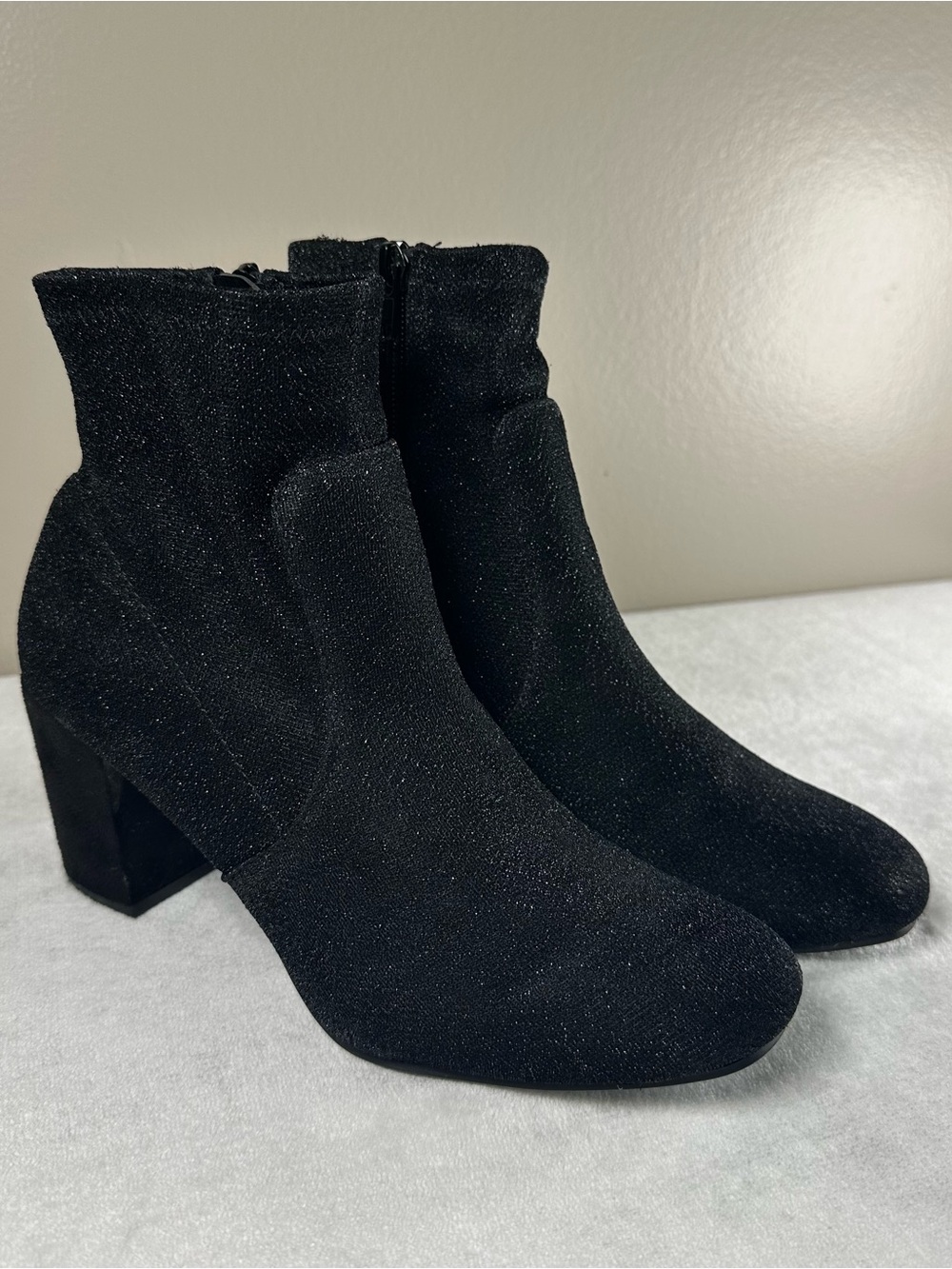 Women's Black Sparkle Block Heel Ankle Boots